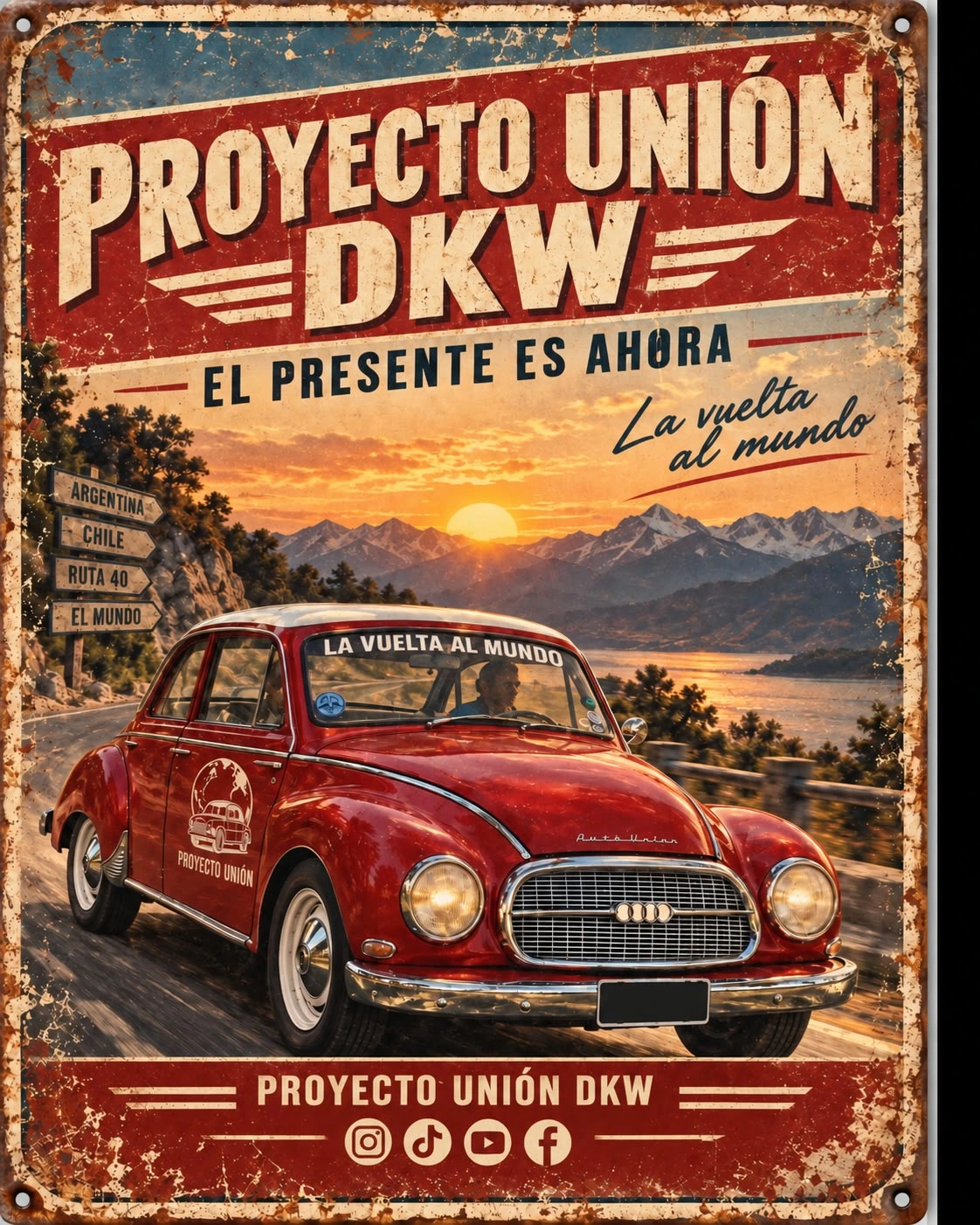 Chapa vintage Proyecto Unión DKW, diseño El presente es ahora