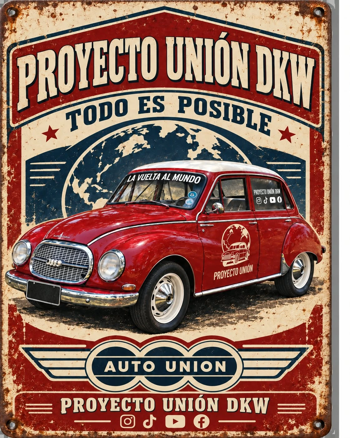 Chapa vintage Proyecto Unión DKW, diseño Todo es posible